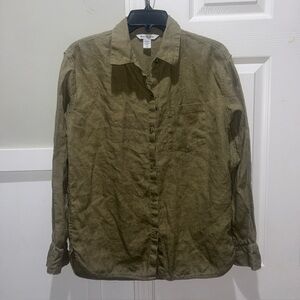 Athleta Retreat Linen Top, Olive Branch Green Shirt Airy Button Blouse